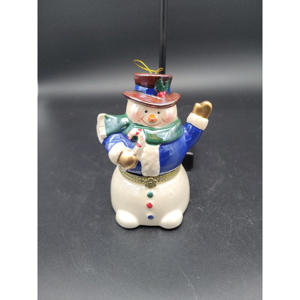 Mr Christmas MUSICAL TRINKET MUSIC BOX w Motion/Wind-up Frosty Snowman Ornament